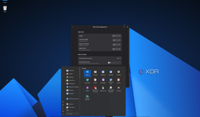 Screenshot of ArcMenu settings with the ArcMenu itself open over it, showing the Windows layout with wider panels