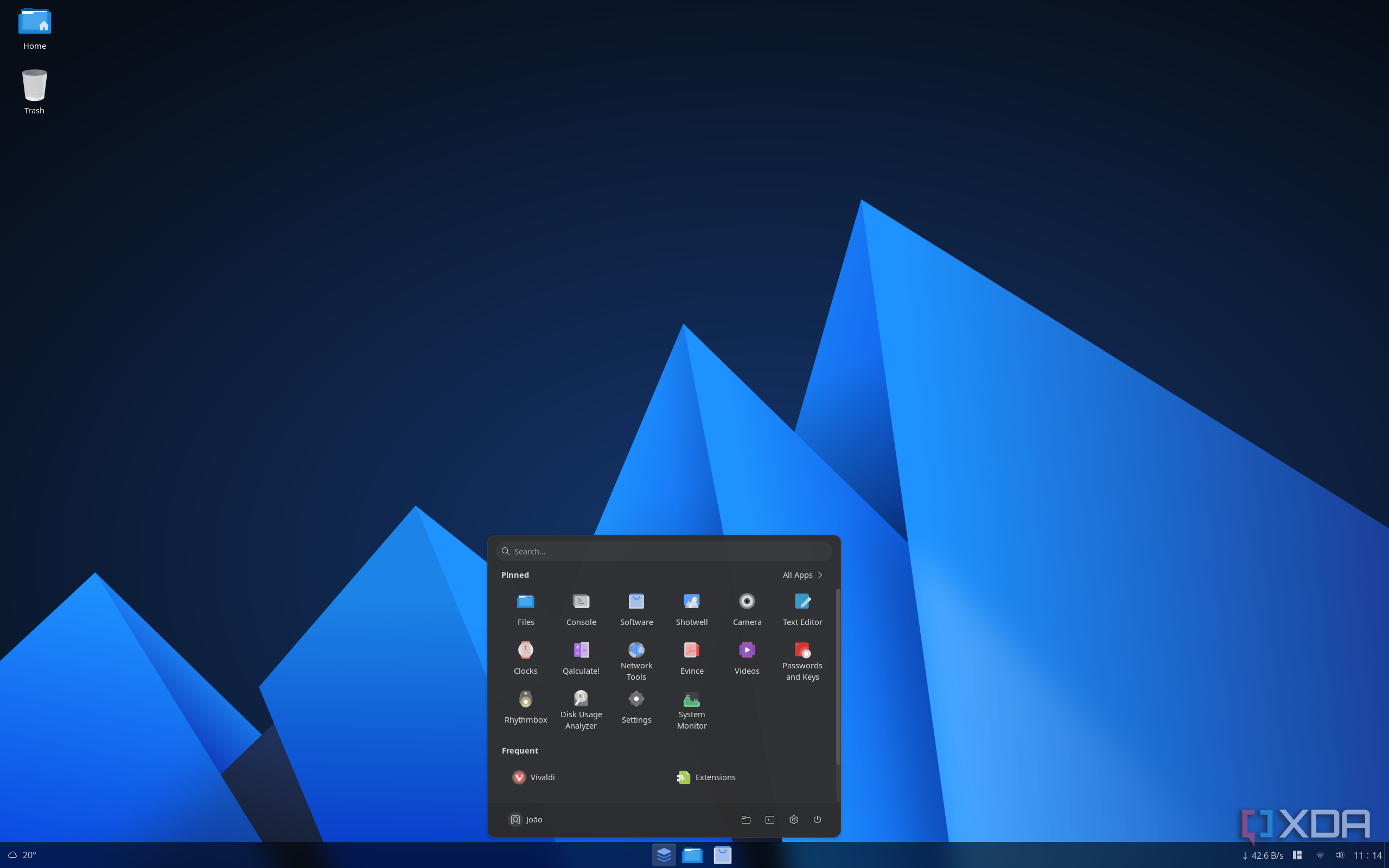 Screenshot of AnduinOS showing the Start menu equivalent