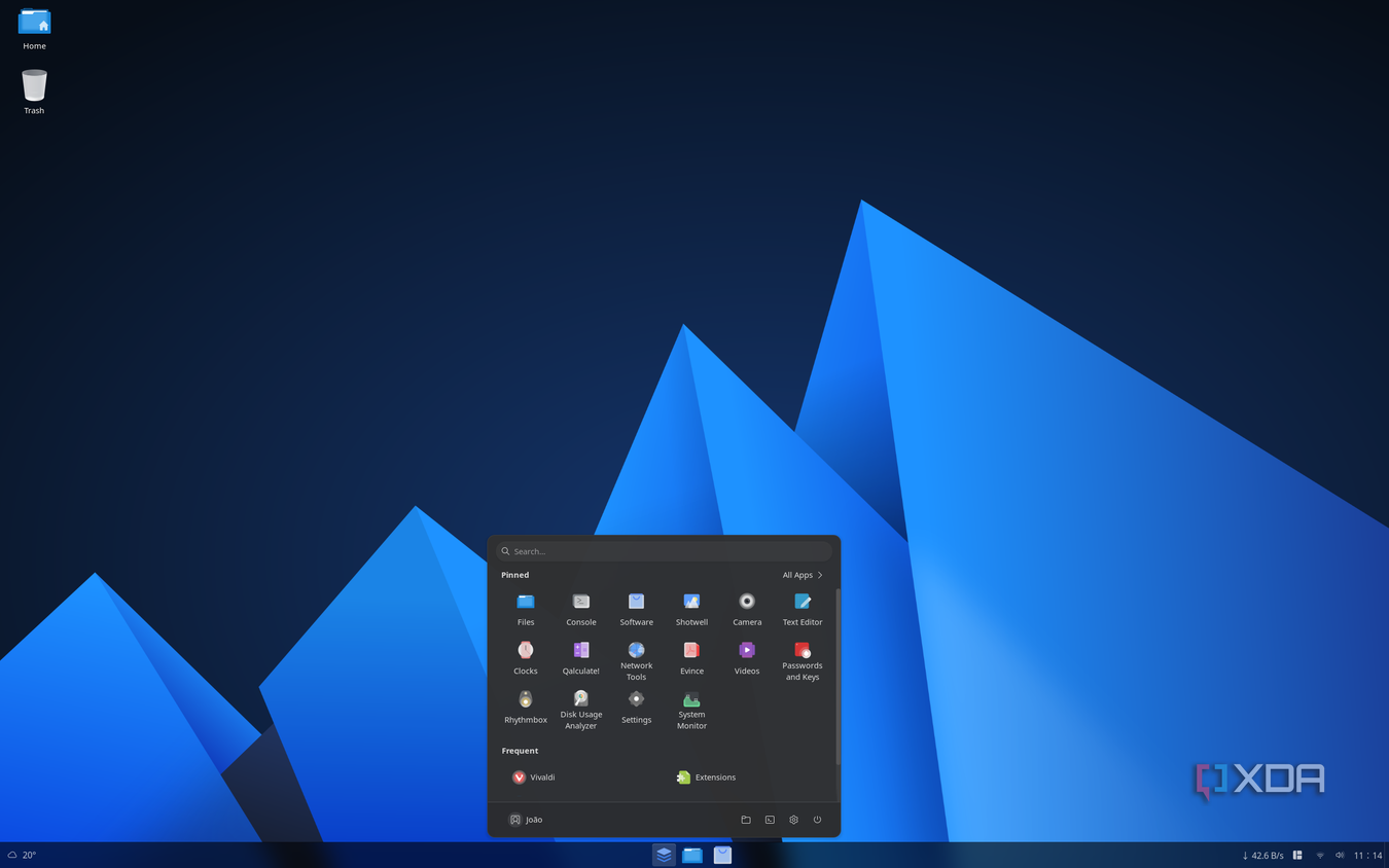 Screenshot of AnduinOS showing the Start menu equivalent