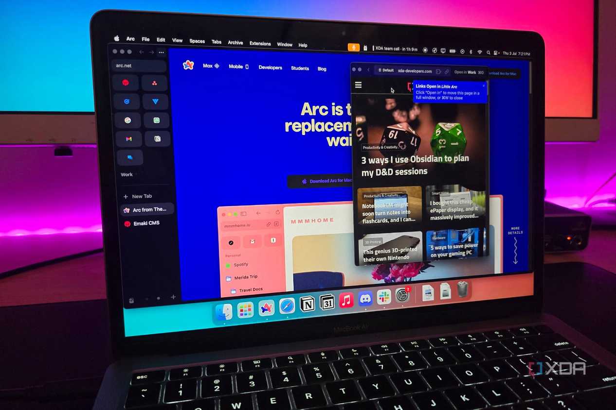 A MacBook with Arc Browser open and a smaller Little Arc window layered on top