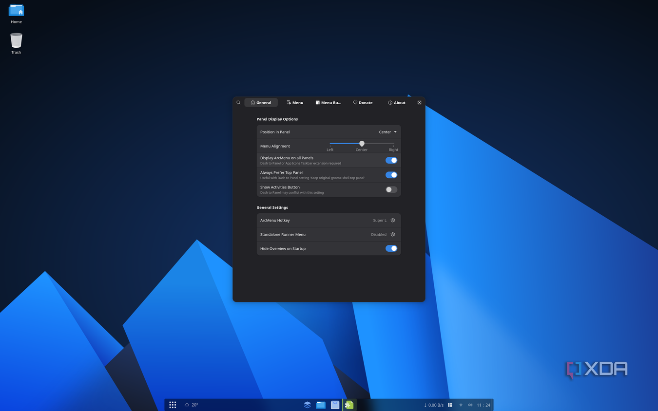 Screenshot of the ArcMenu general settings