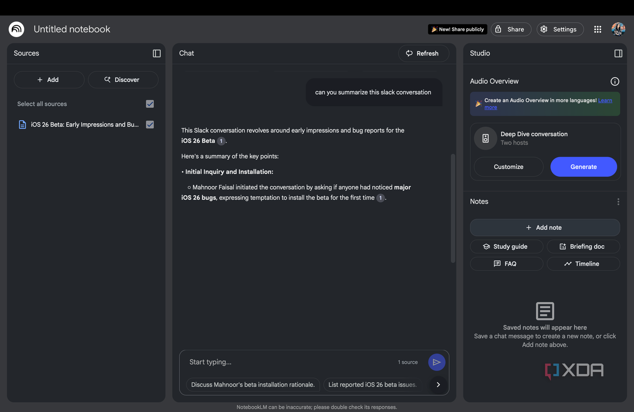 Asking NotebookLM questions about slack conversation