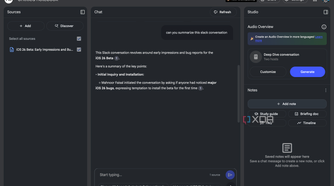 Asking NotebookLM questions about slack conversation