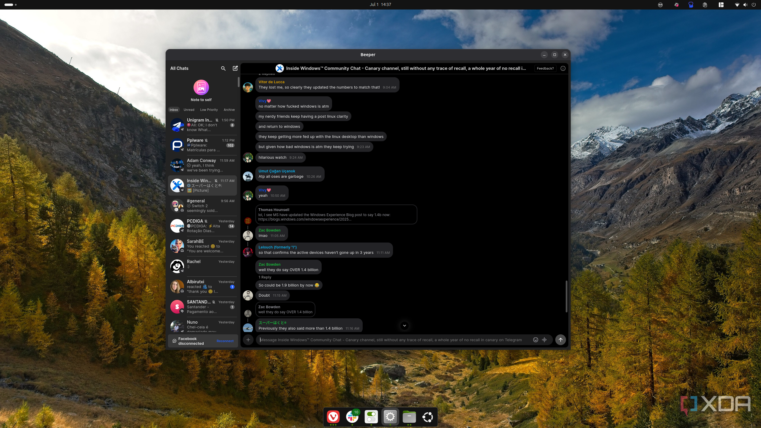Screenshot of Beeper on Ubuntu