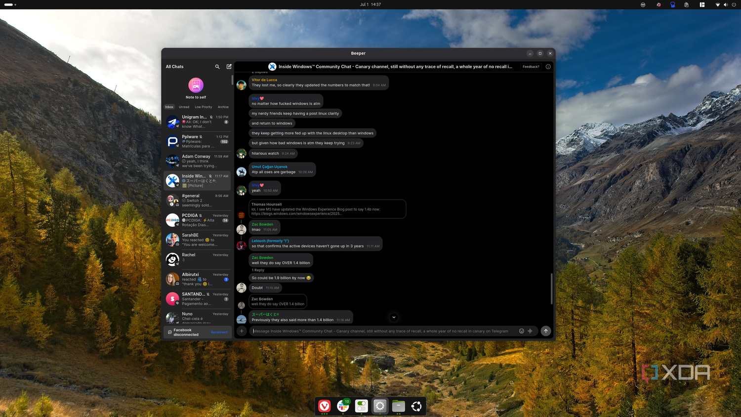 Screenshot of Beeper on Ubuntu