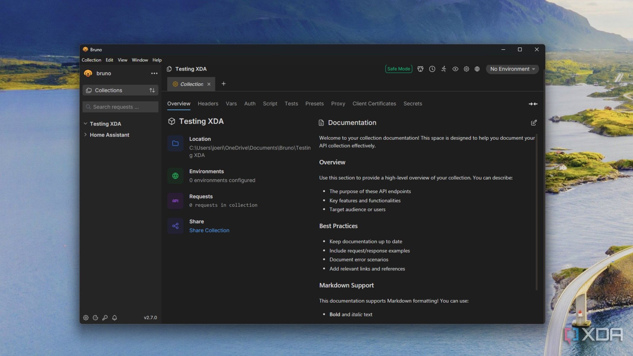 screenshot of bruno collections page
