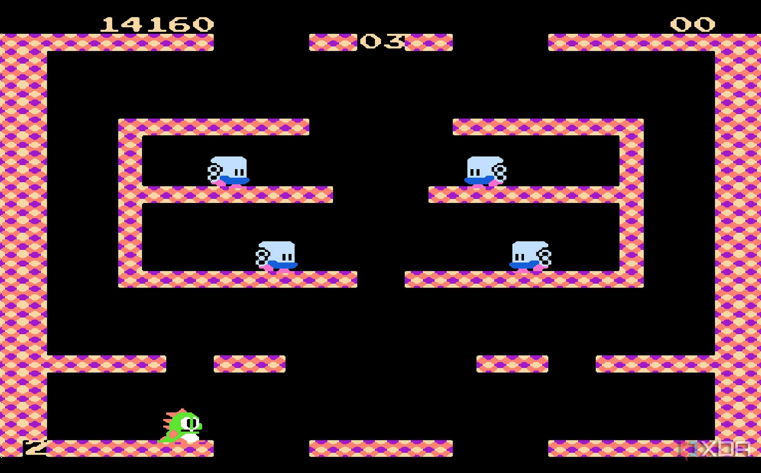 Screenshot from the NES game Bubble Bobble.