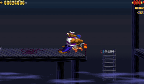 An enemy bearhugging Claw in the 1997 game Claw.