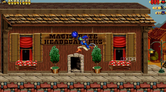 Captain Claw collecting a blue gem in the 1997 game Claw.