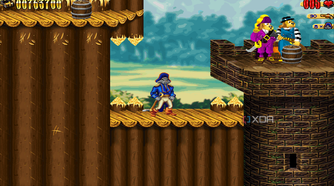 Two enemies overhead in the 1997 game Claw.