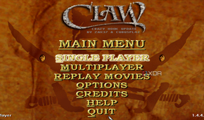 The main menu in the 1997 game Claw.