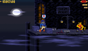 Captain Claw outside a tavern in the 1997 game Claw.