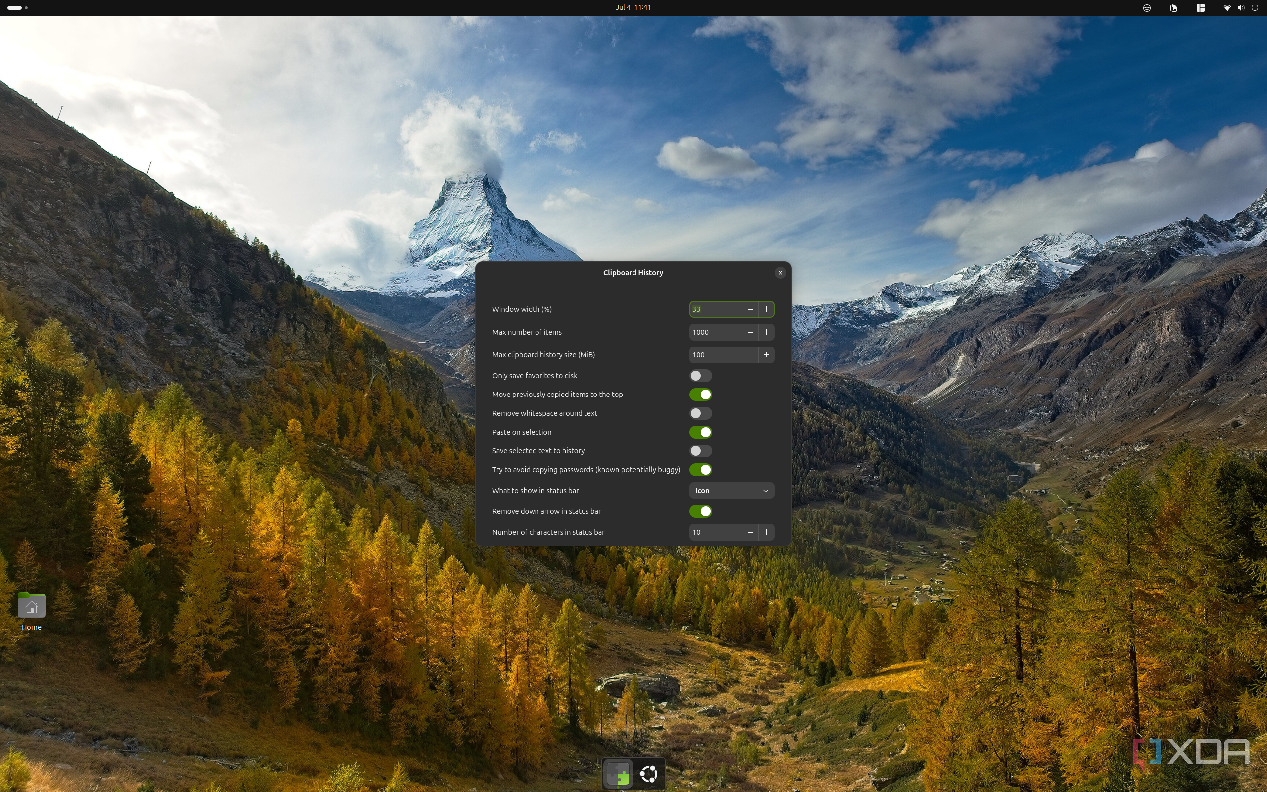 Screenshot of Clipboard History settings in Ubuntu