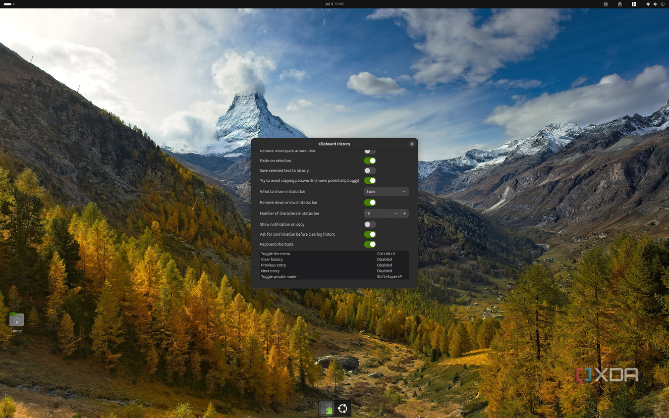 Screenshot of Clipboard History settings in Ubuntu