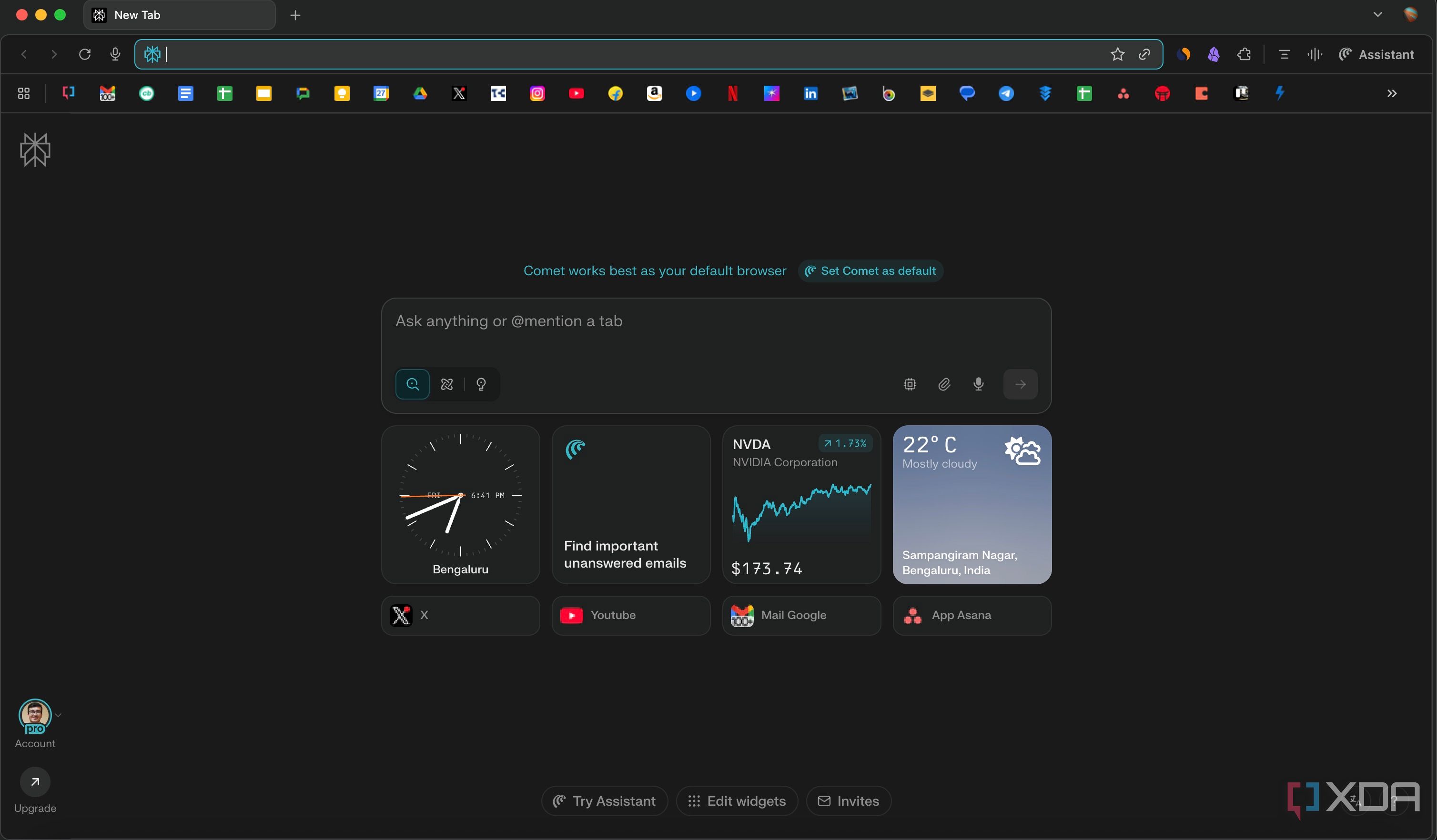 Comet browser homepage