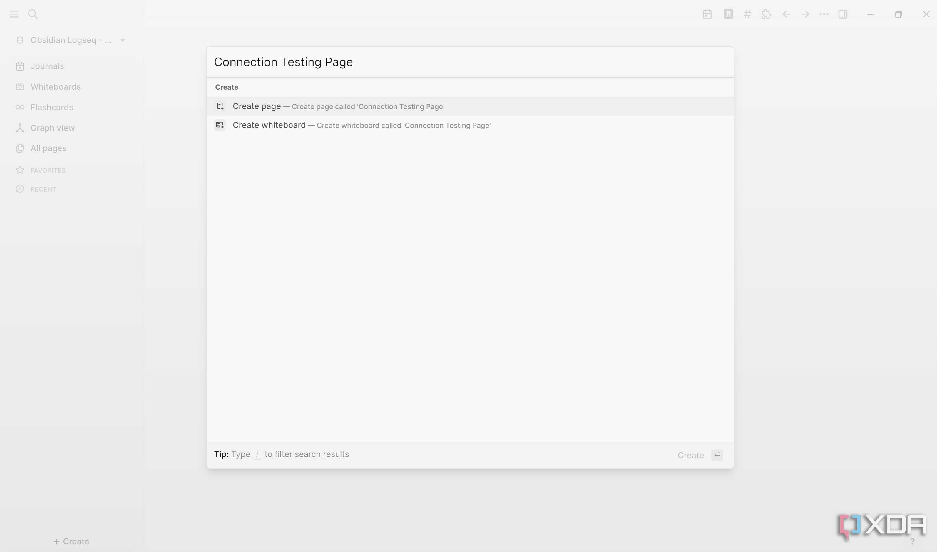 Create connection testing page in Logseq