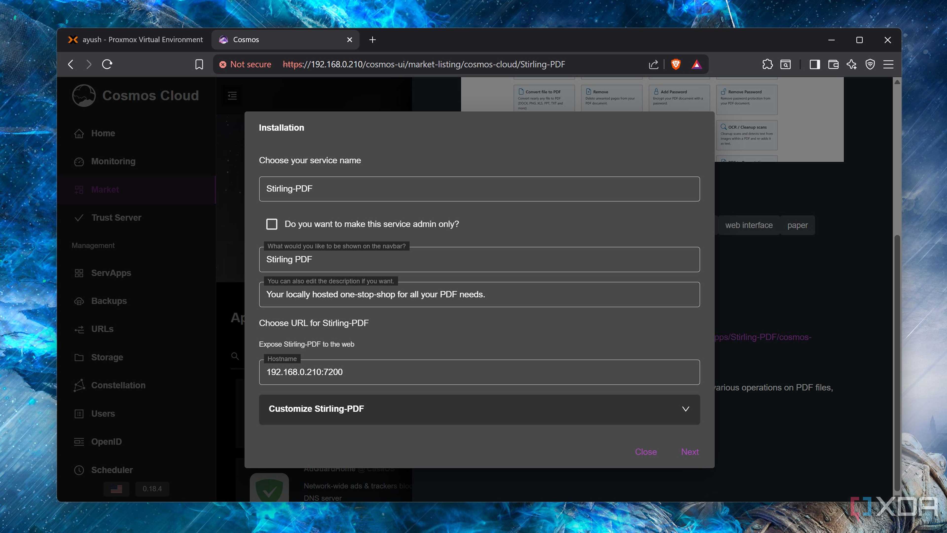 Installing Stirling PDF on Cosmos