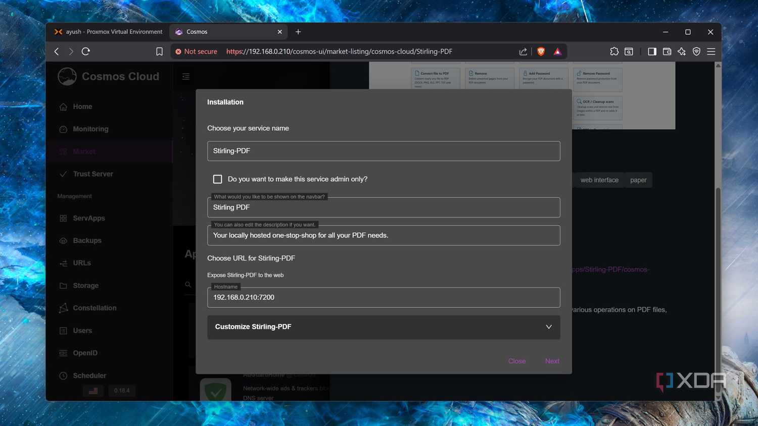 Installing Stirling PDF on Cosmos
