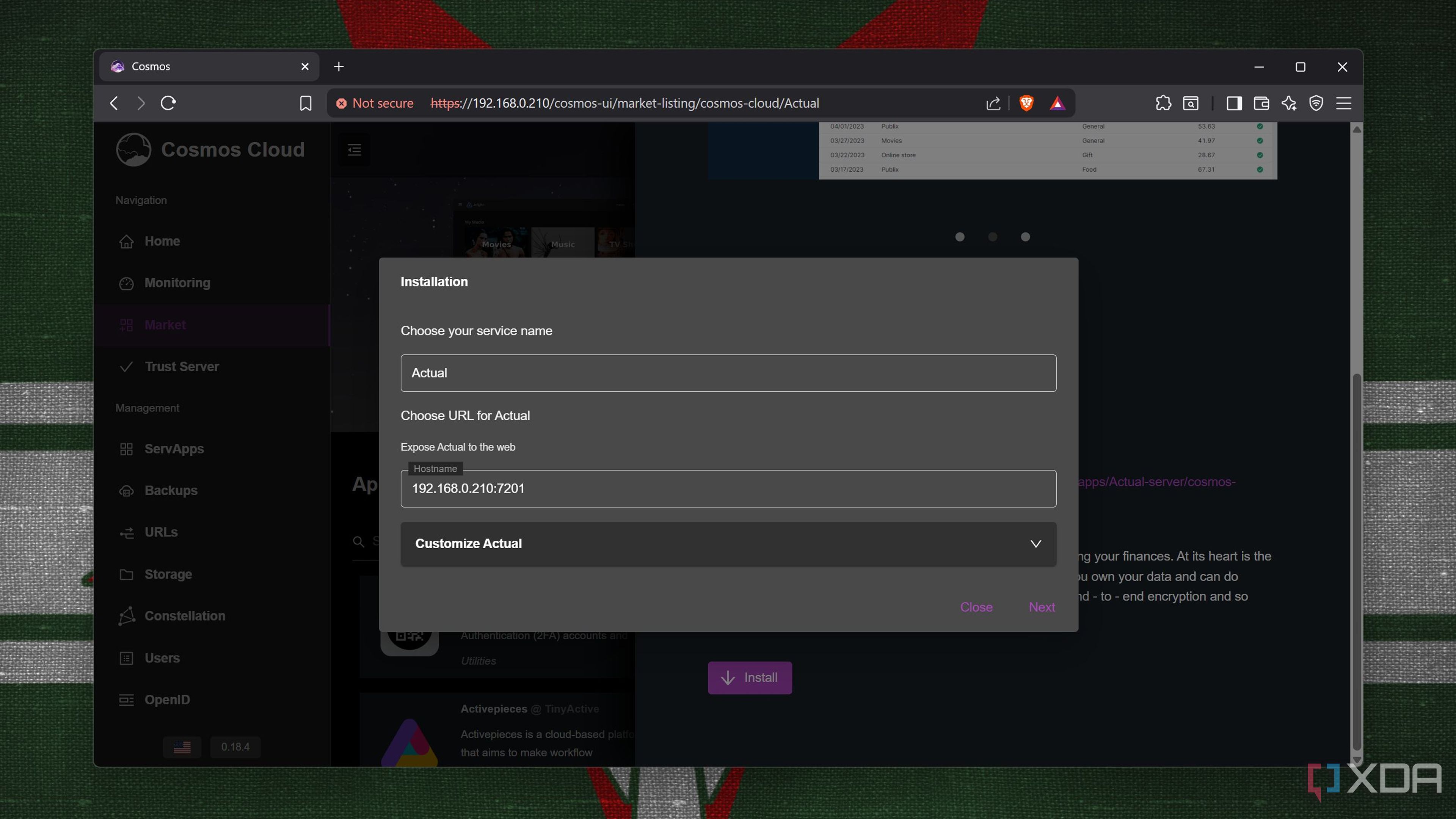 Installing Actual Budget on Cosmos