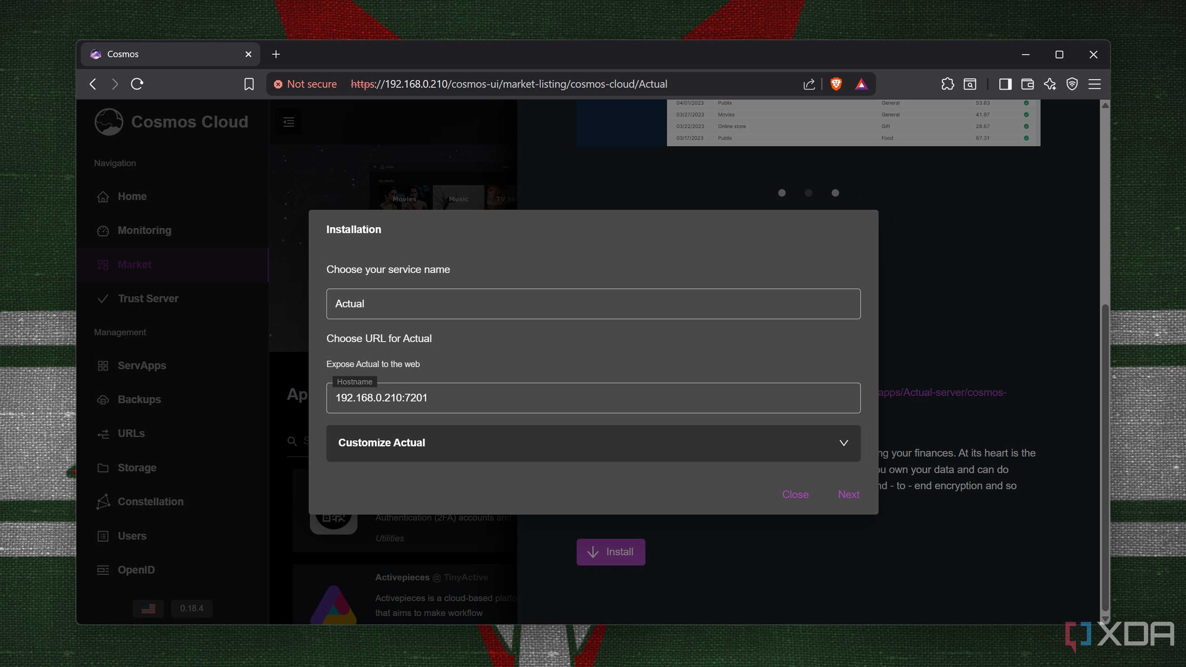 Installing Actual Budget on Cosmos