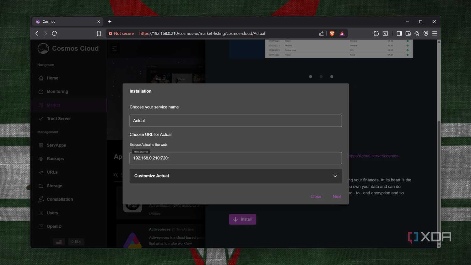 Installing Actual Budget on Cosmos