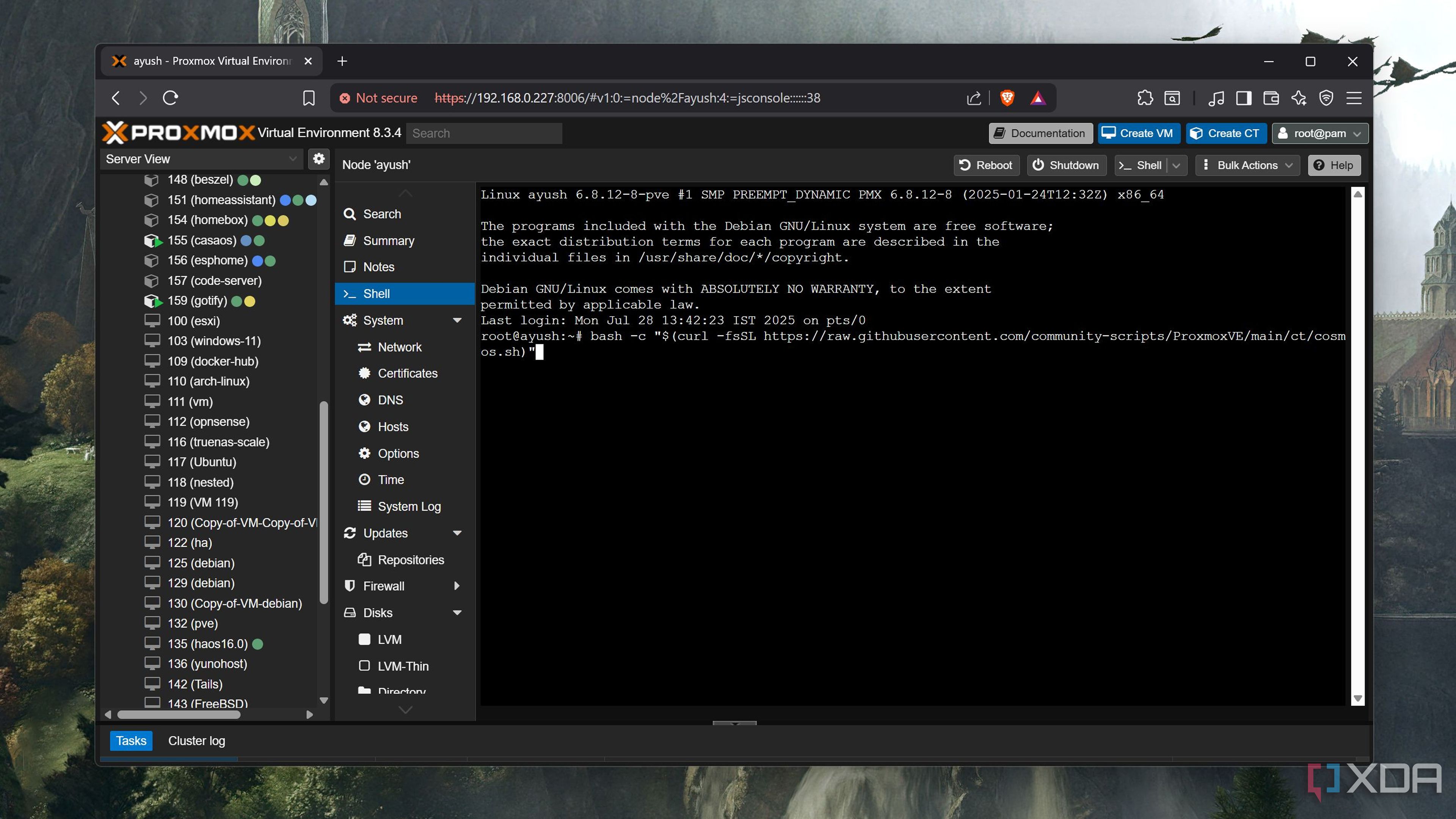 Running the script to install Cosmos on Proxmox