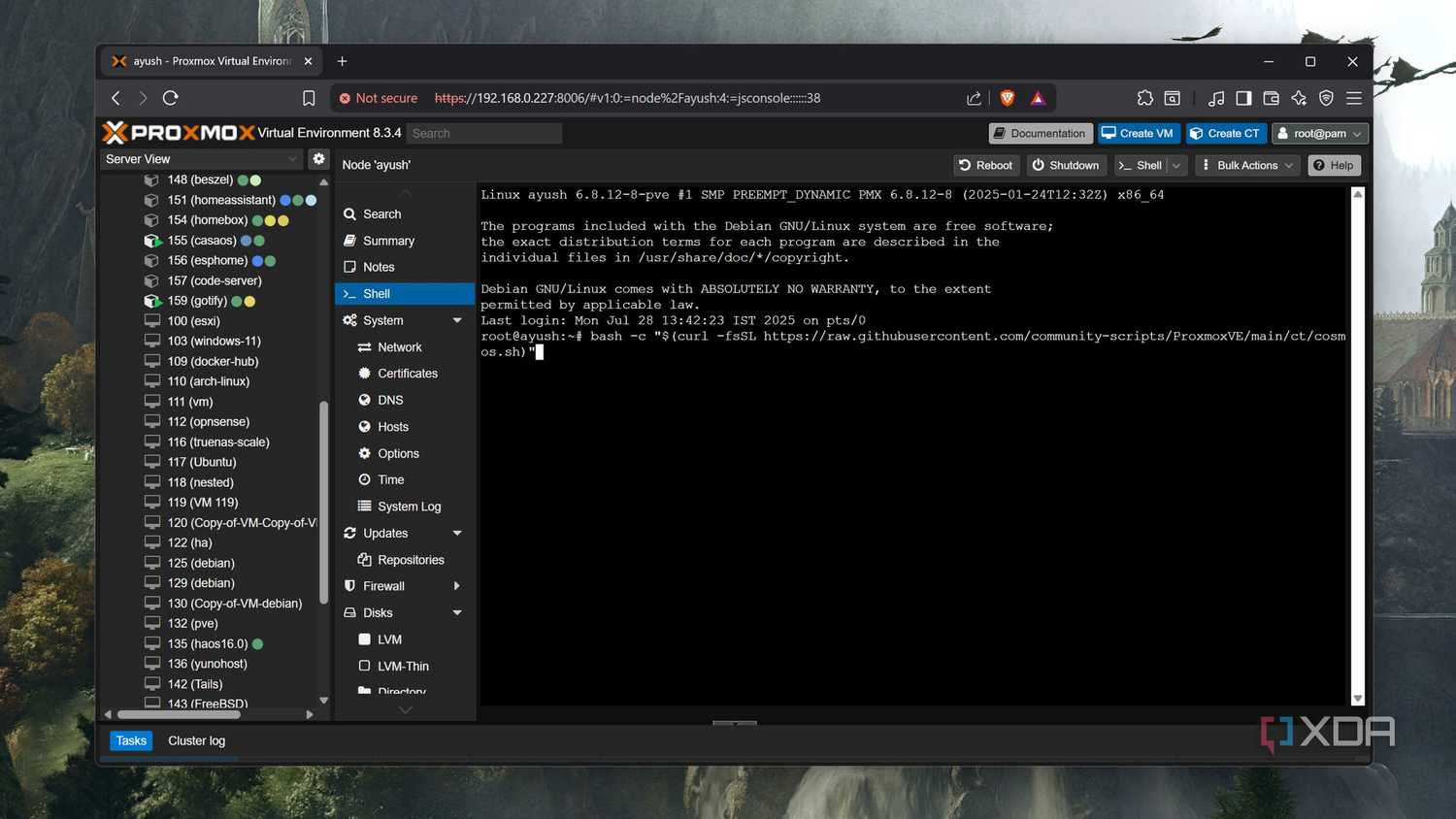 Running the script to install Cosmos on Proxmox