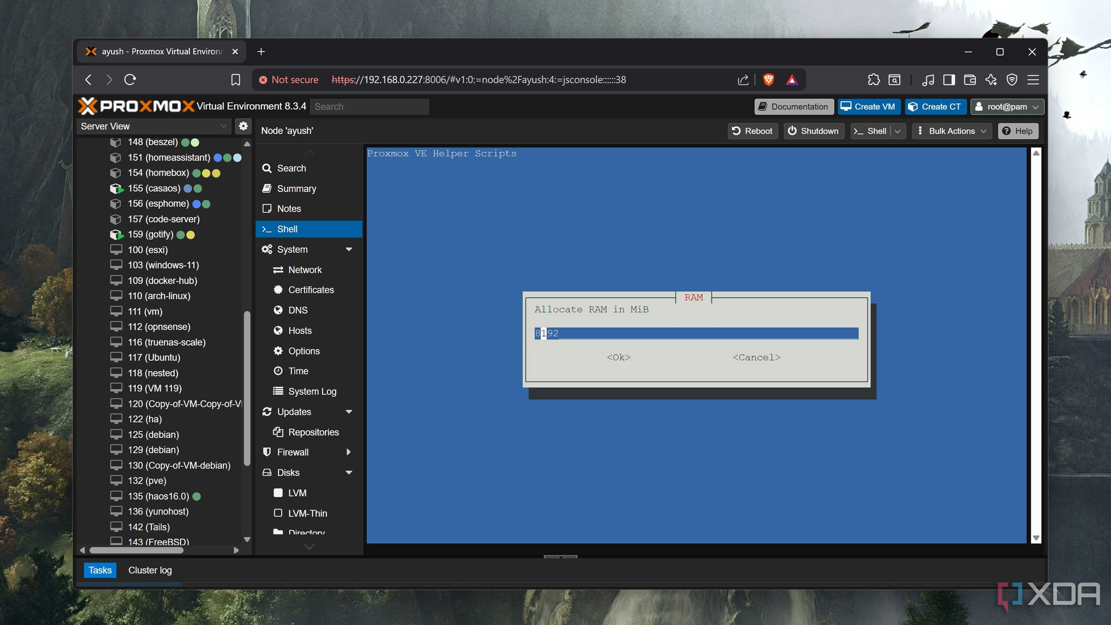 Allocating memory to a Cosmos LXC on Proxmox