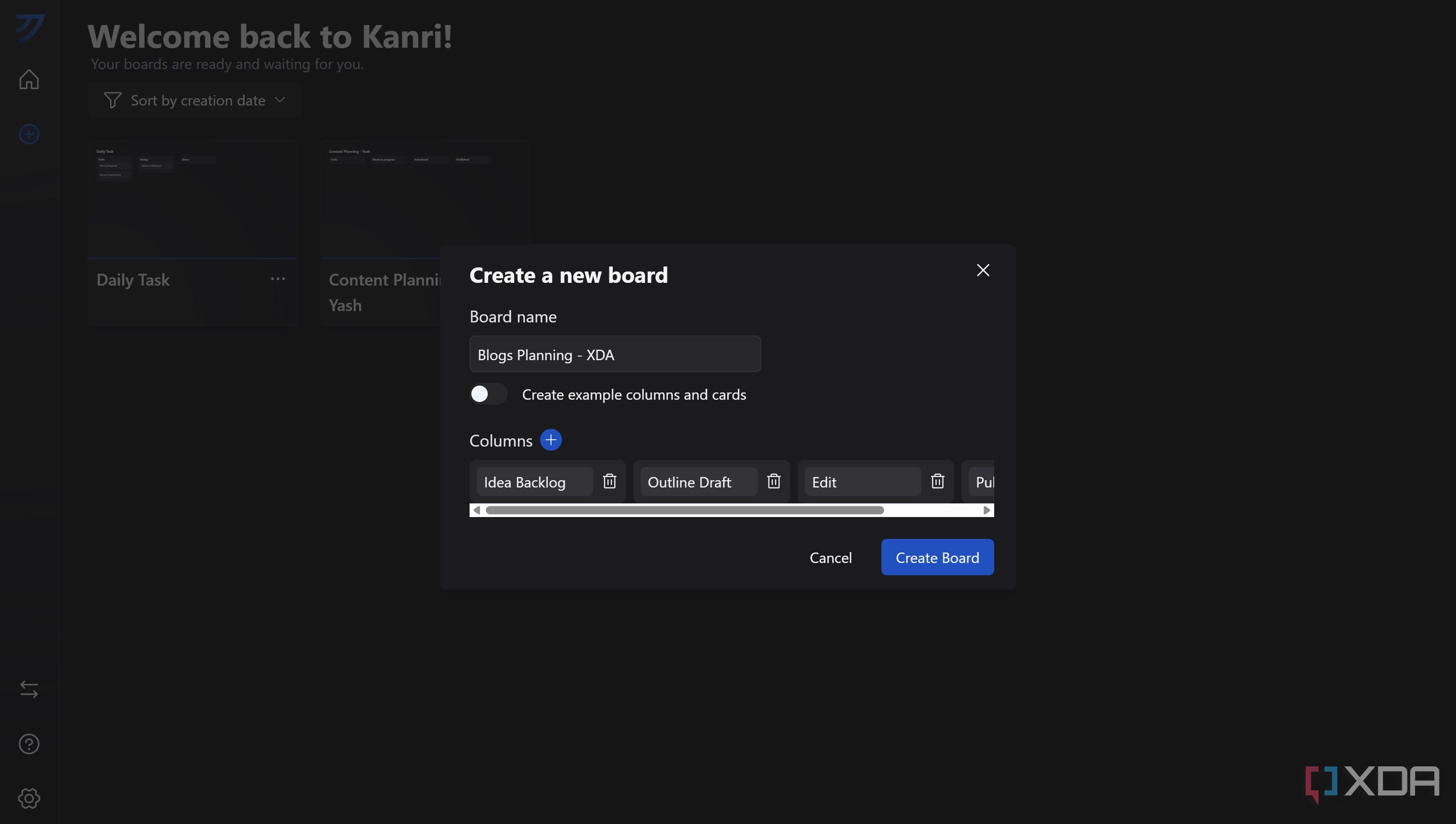 Create new board in Kanri