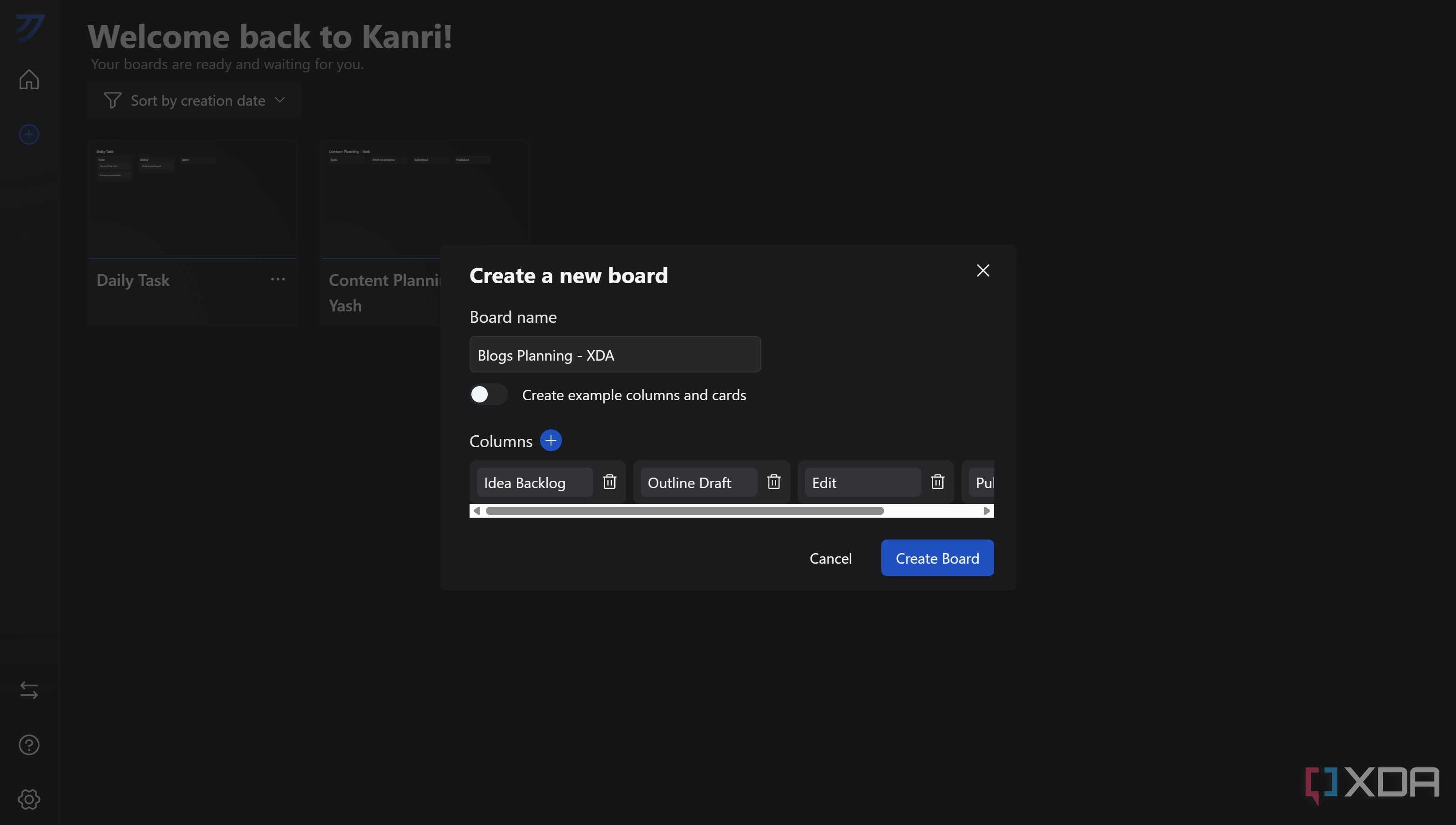 Create new board in Kanri