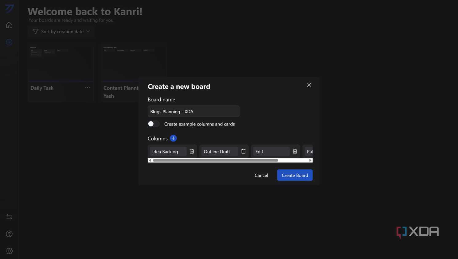Create new board in Kanri