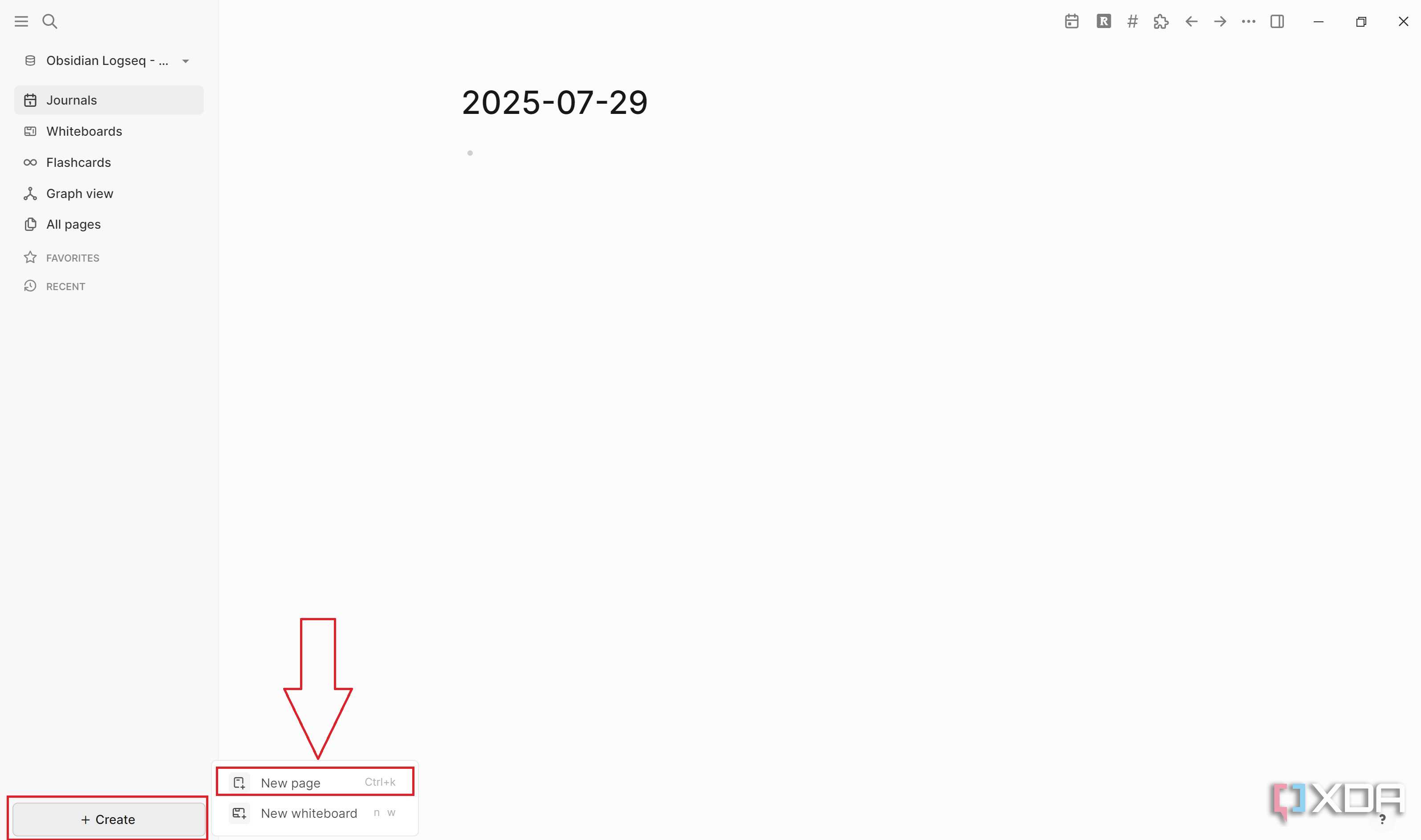 Create new page in Logseq