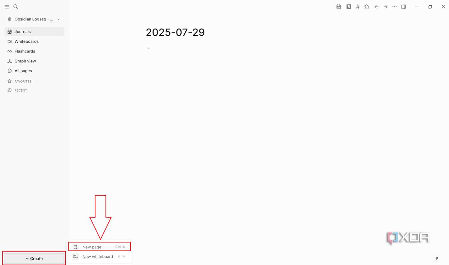 Create new page in Logseq