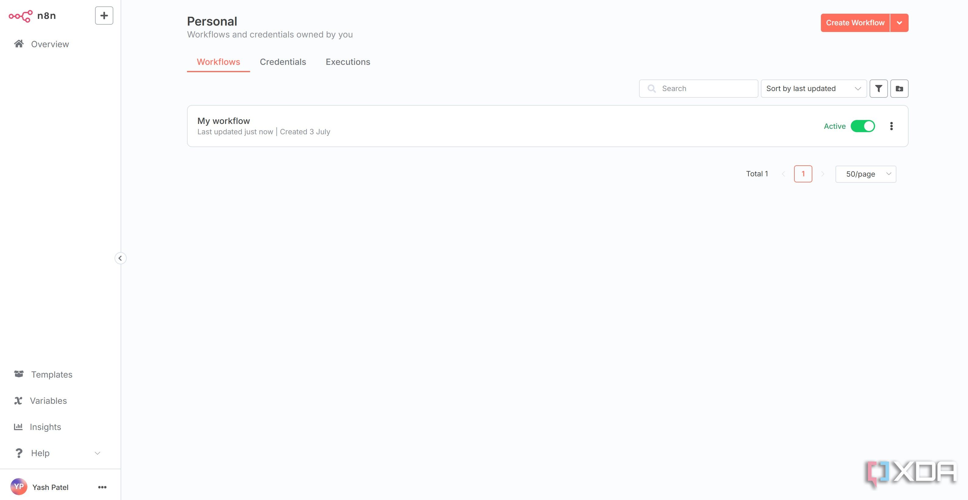 Create new workflow in n8n