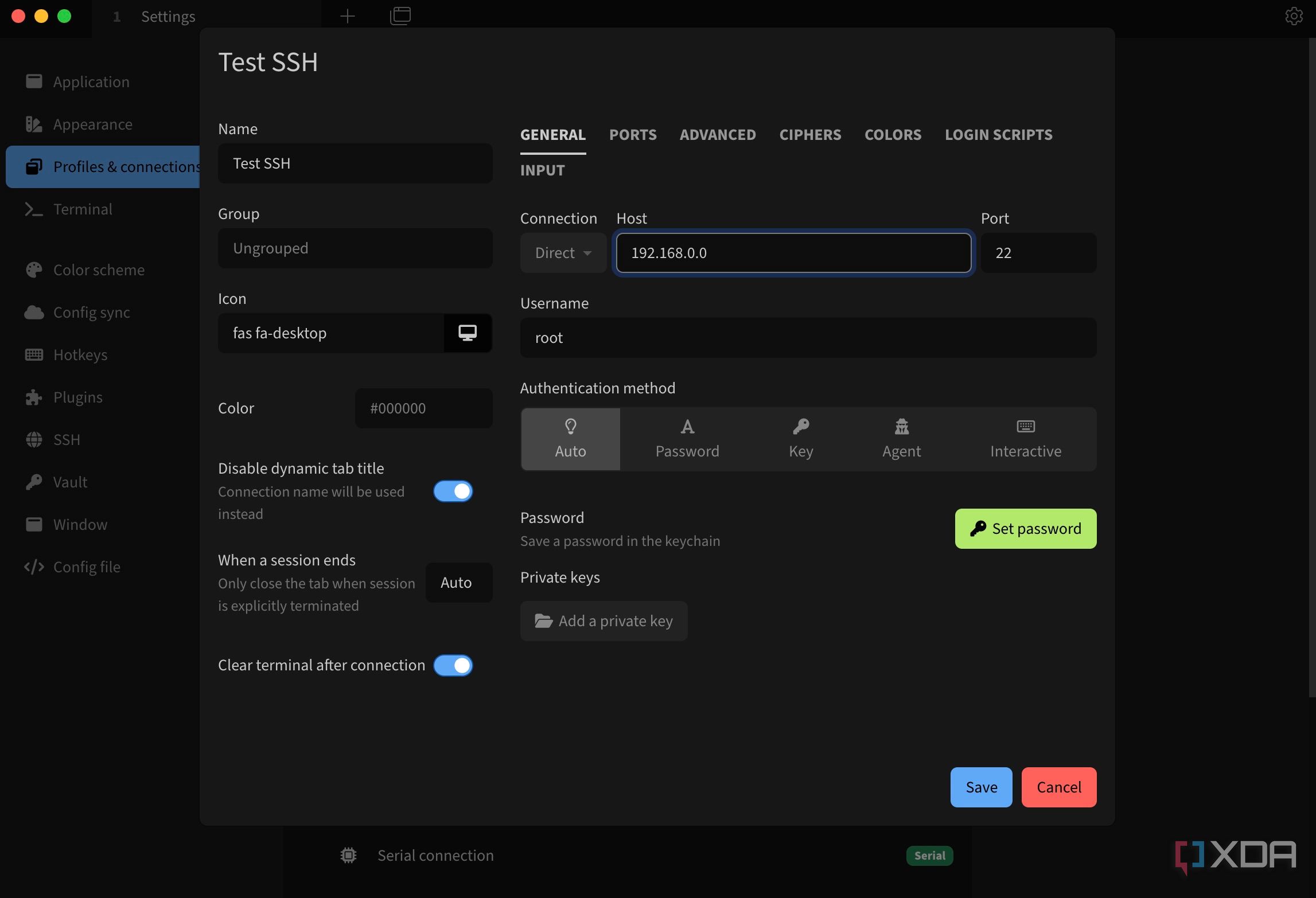 Creating an SSH profile