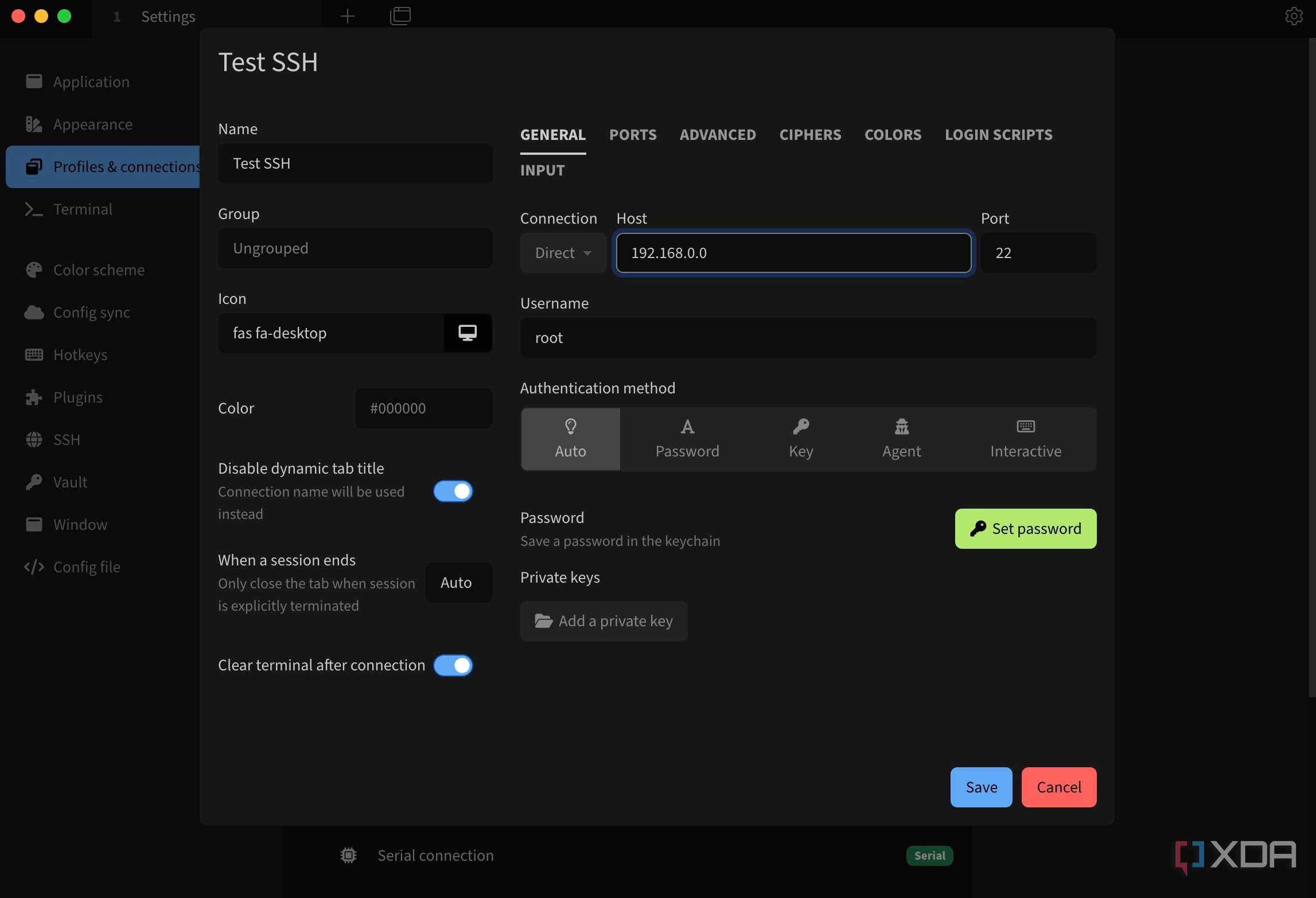 Creating an SSH profile
