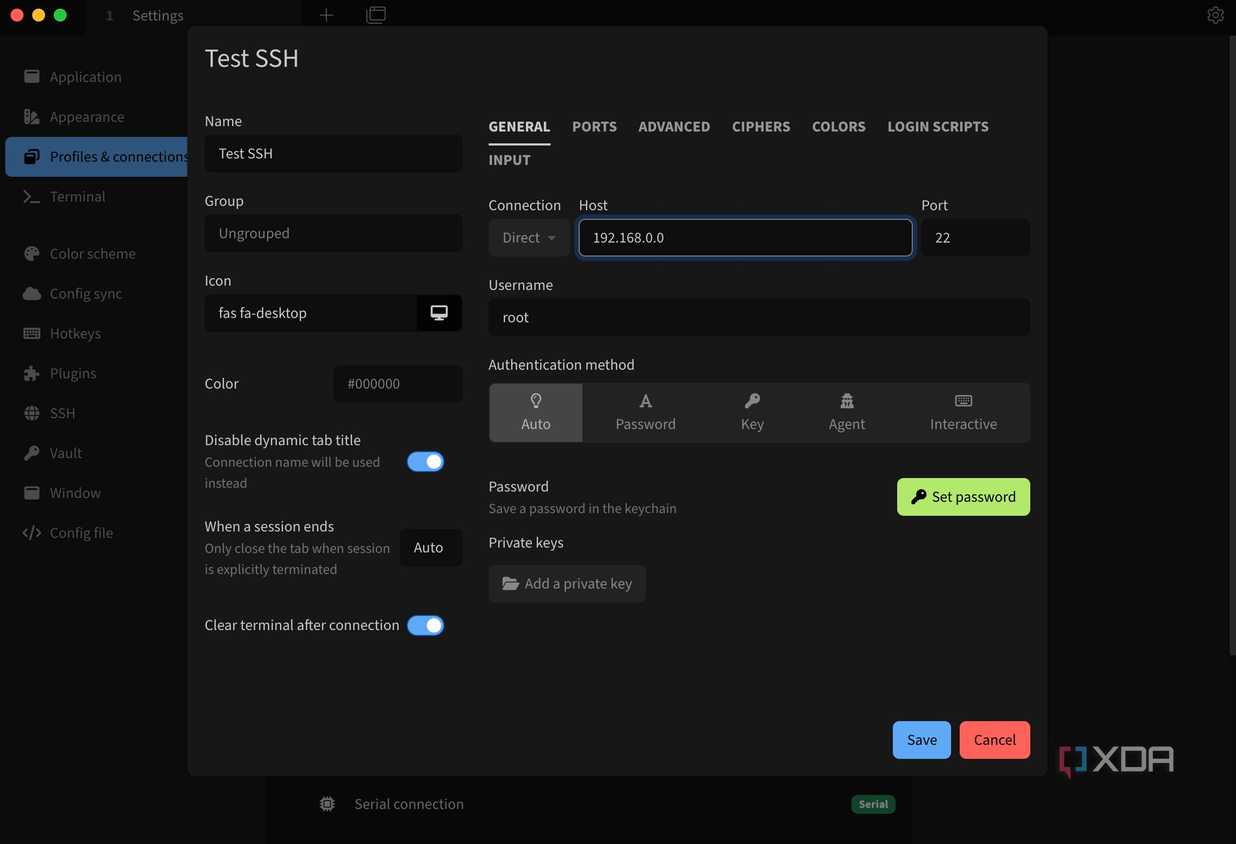 Creating an SSH profile