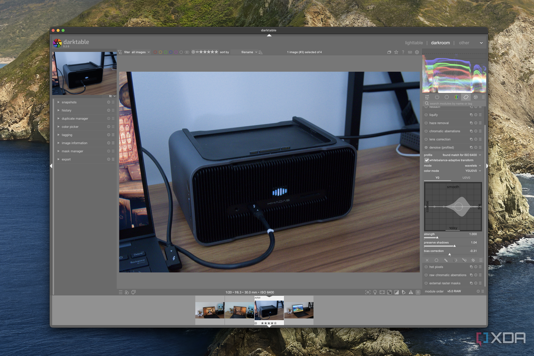 Screenshot of Darktable on macOS showing noise reduction options