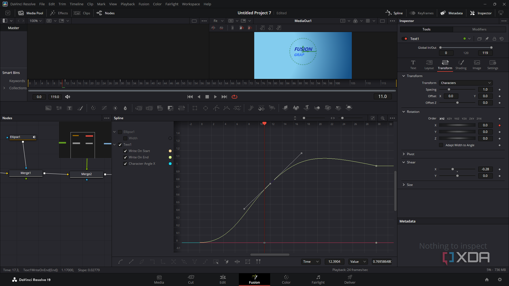 DaVinci Resolve Fusion Spline graph editing window