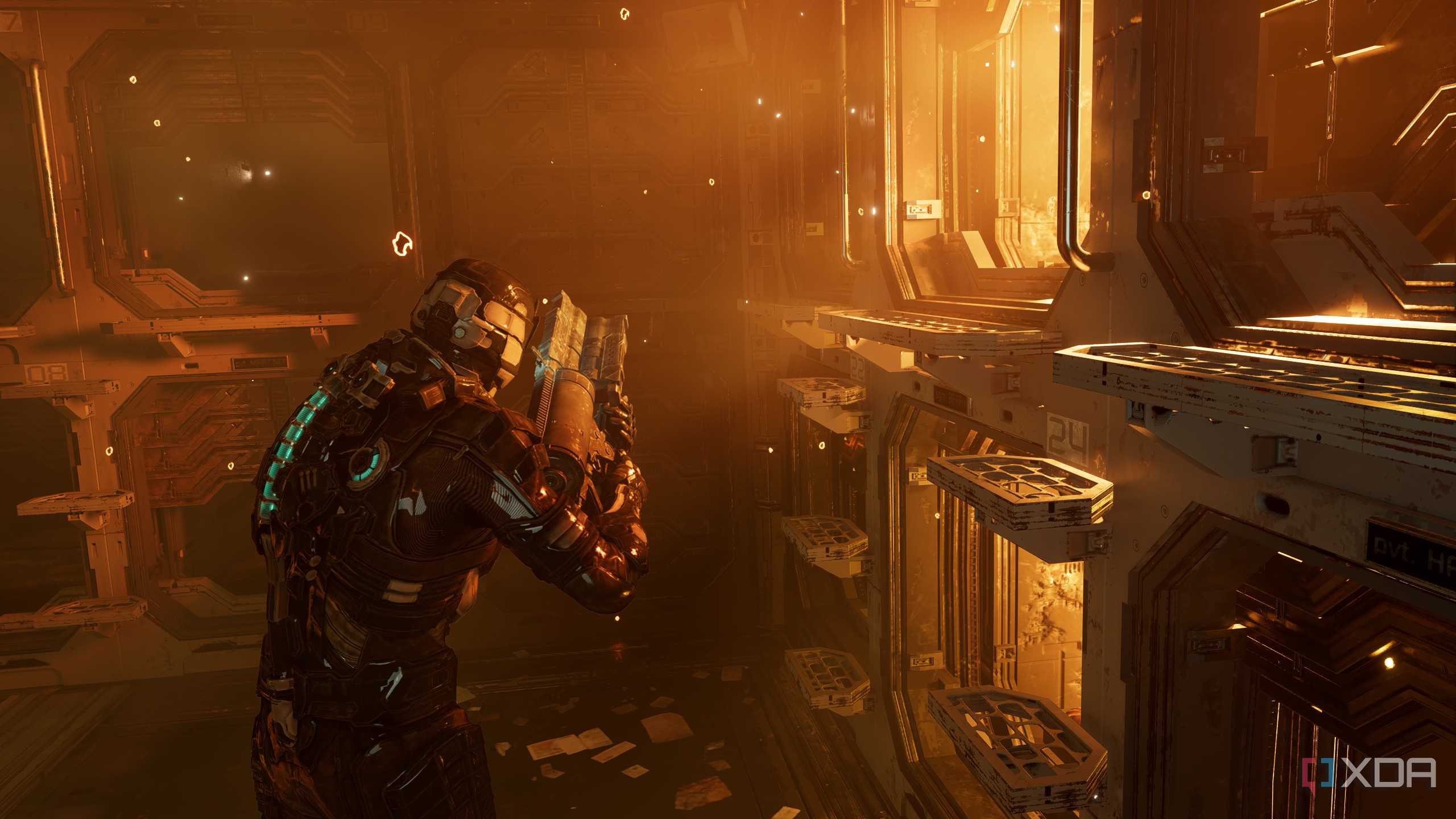 Isaac standing in the USS Kellion in Dead Space (2023).