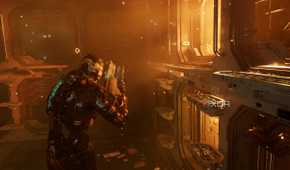 Isaac standing in the USS Kellion in Dead Space (2023).