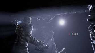Isaac looking at outer space in Dead Space (2023).