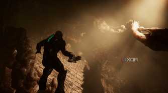 Isaac flying in Zero-G in Dead Space (2023).