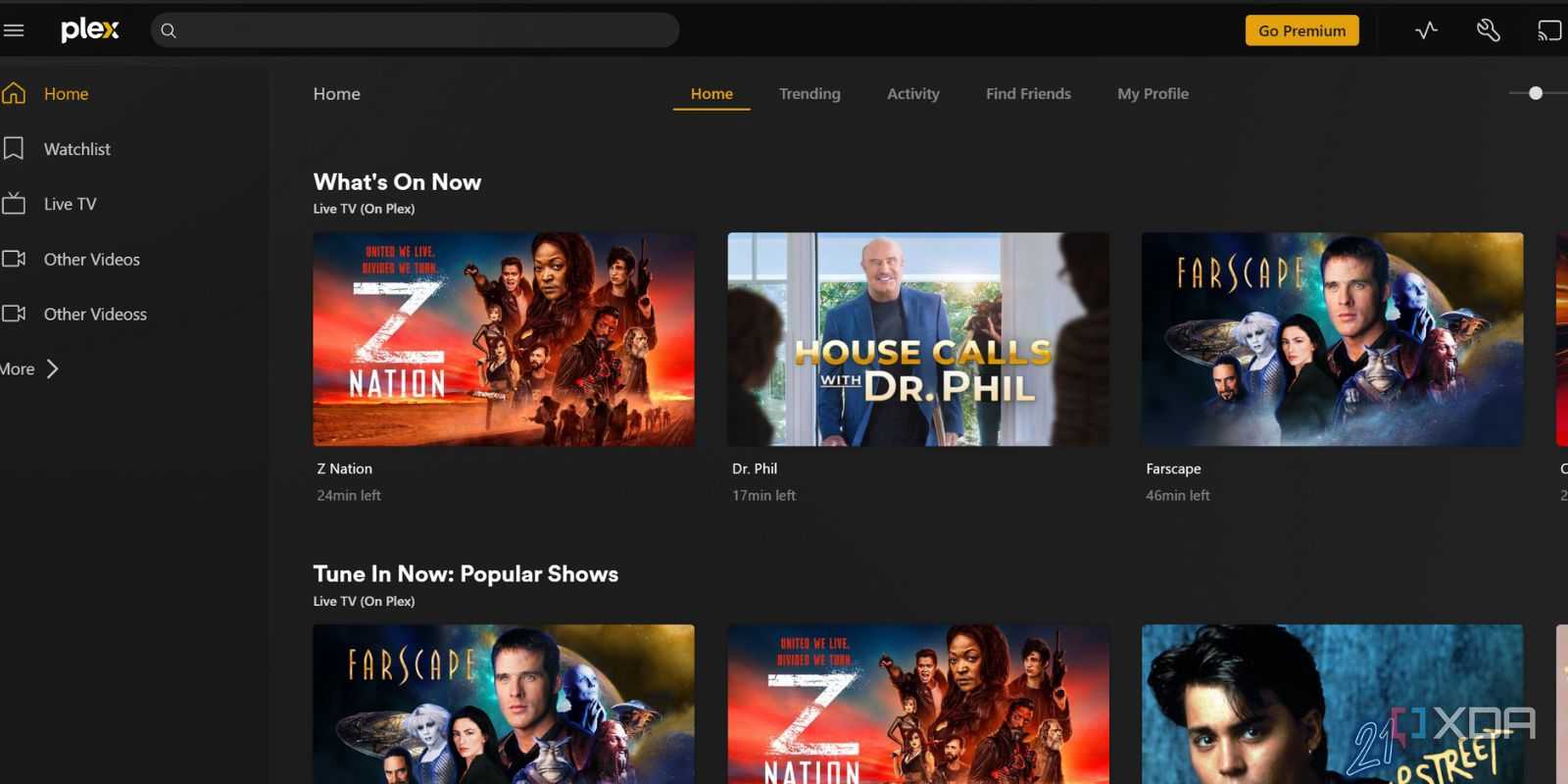 screenshot of default plex promotional content home page