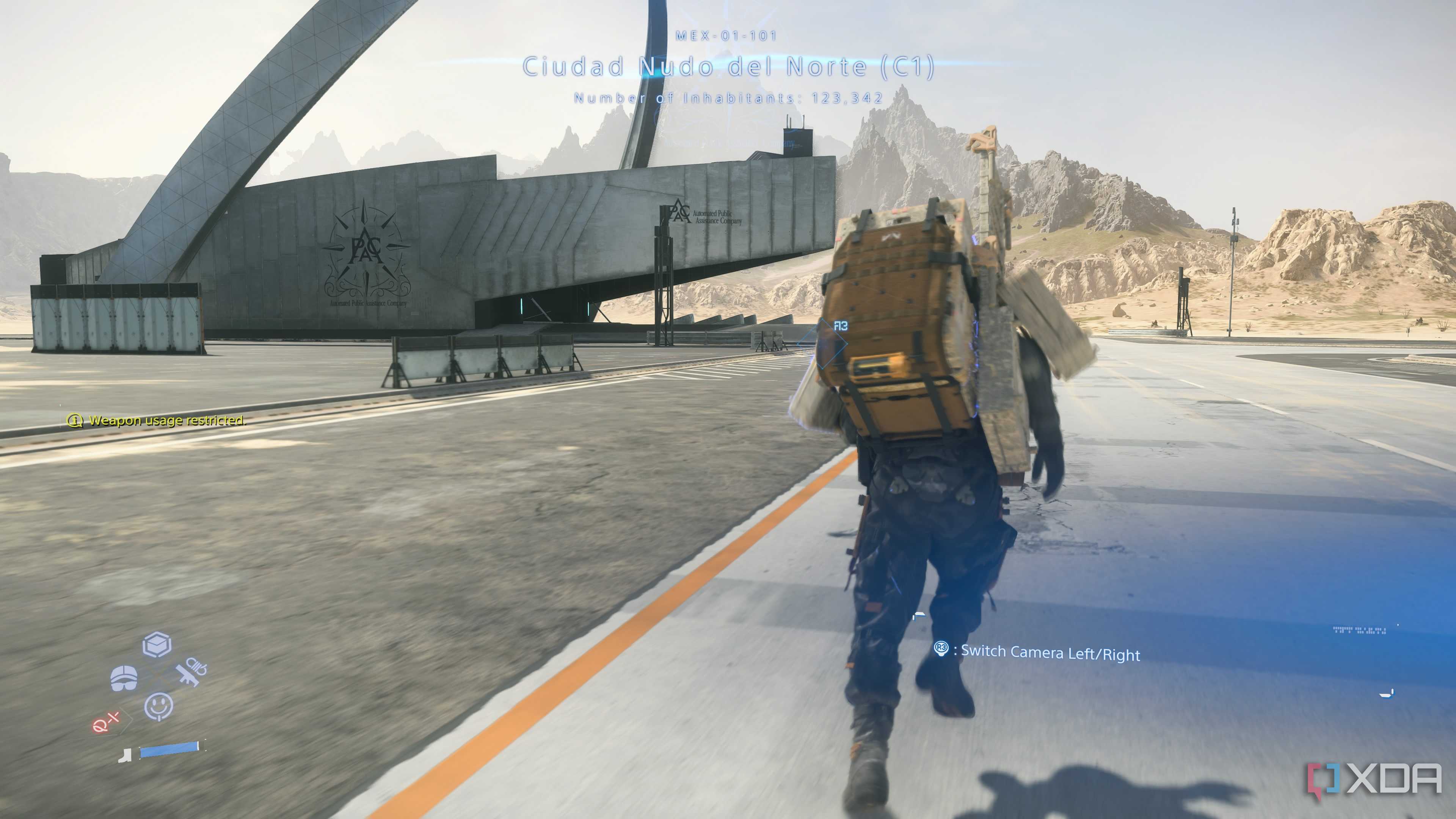 Approaching a research center in Death Stranding 2.