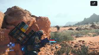 Sam crouching in cover in Death Stranding 2.