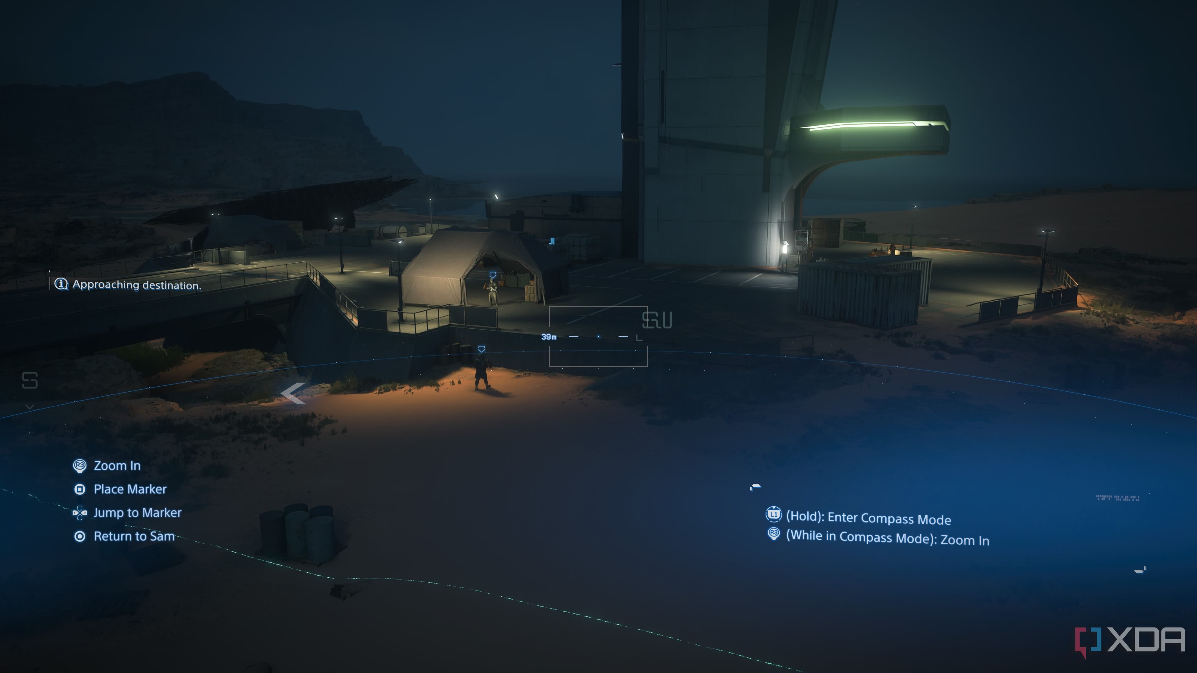 Scouting an enemy base in Death Stranding 2.