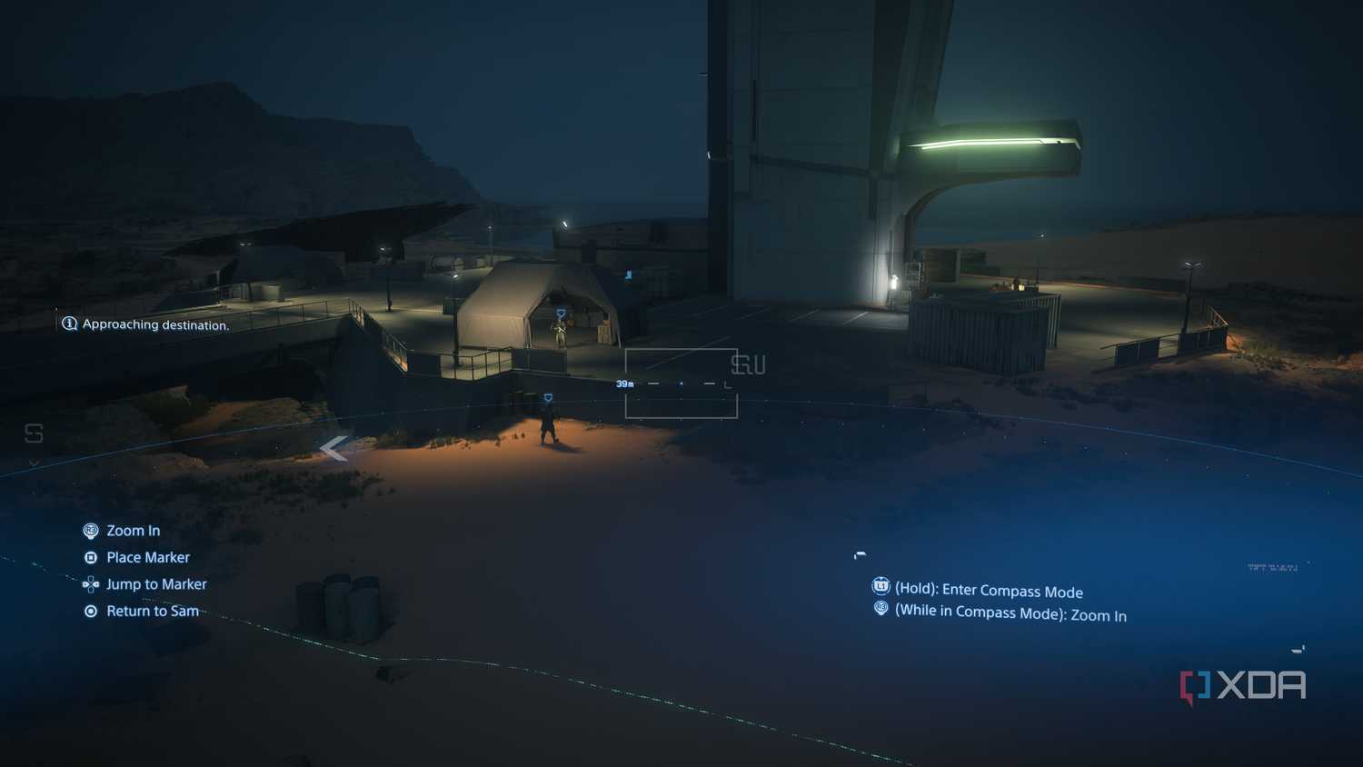 Scouting an enemy base in Death Stranding 2.