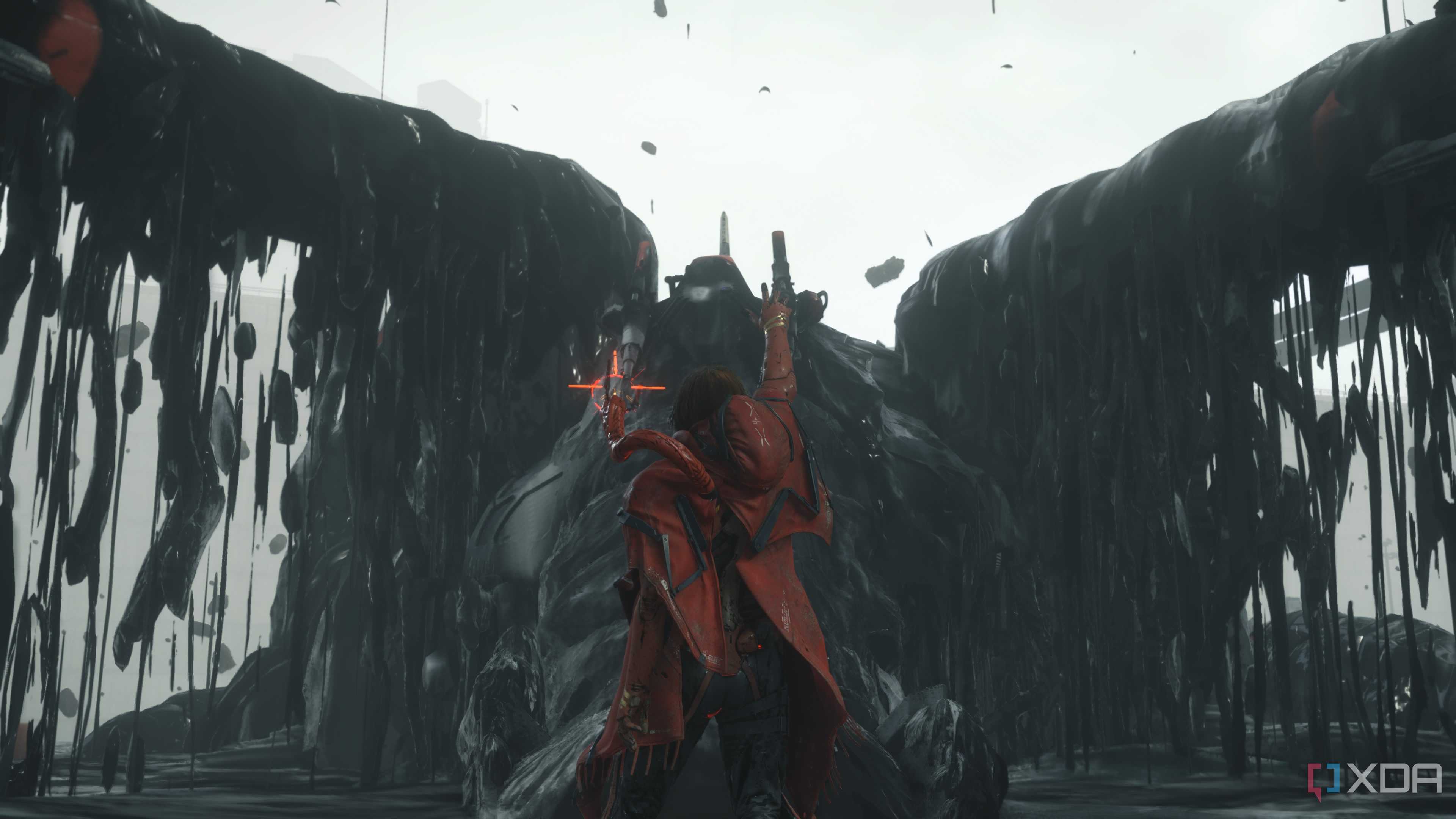 Higgs summoning a mecha-BT in Death Stranding 2.