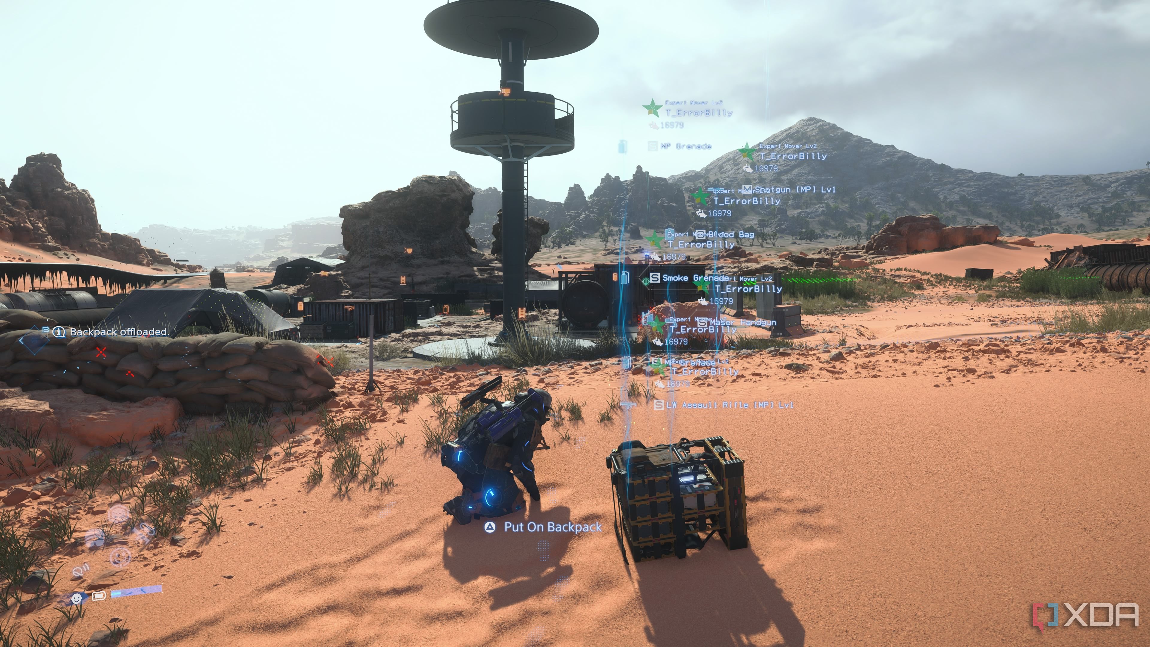 Off-loading the backpack in Death Stranding 2.